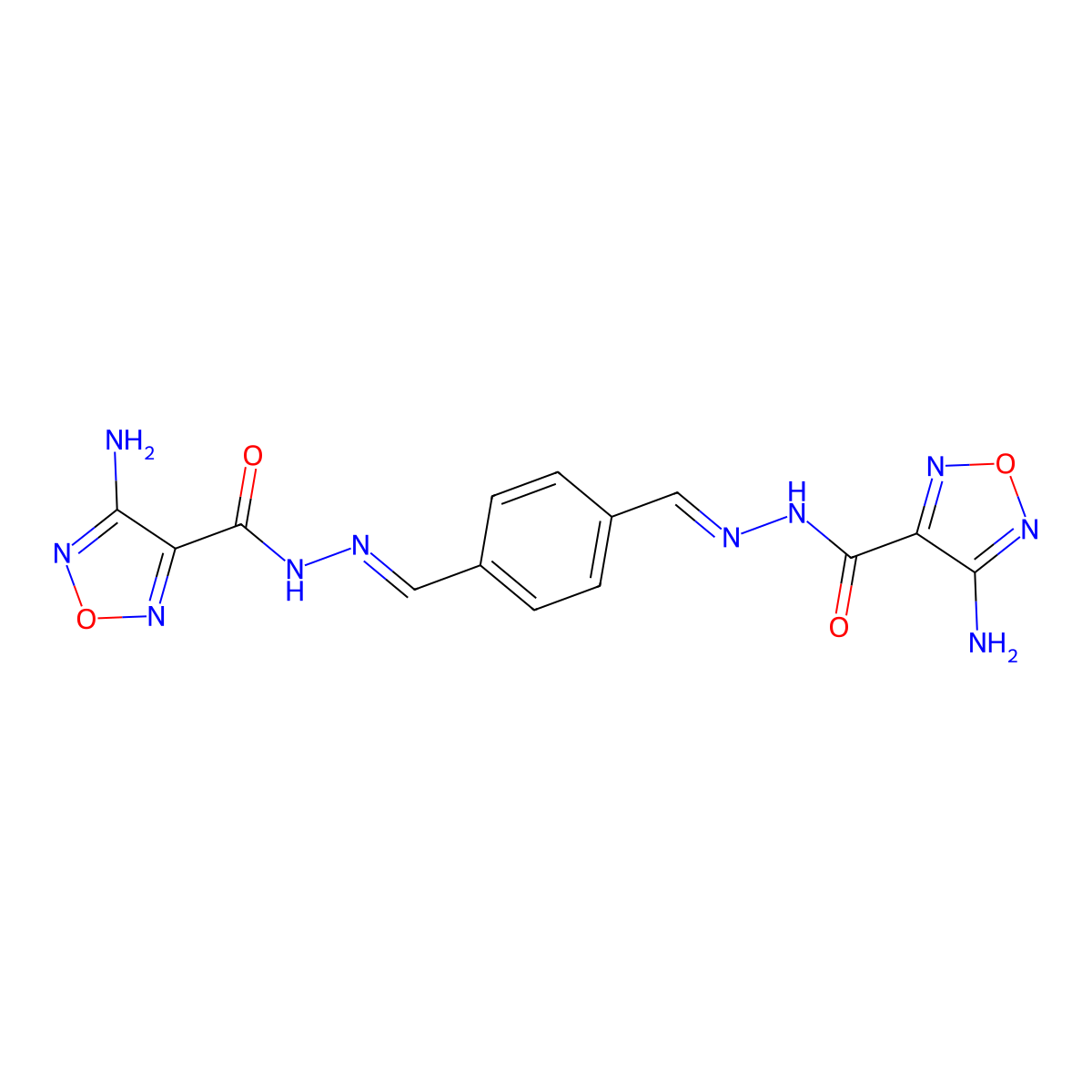 1,2,5-Oxadiazole-3-carboxylic acid, 4-amino-, (1,4-phenylenedimethylidyne)dihydrazide molecular structure, CAS 296246-16-7