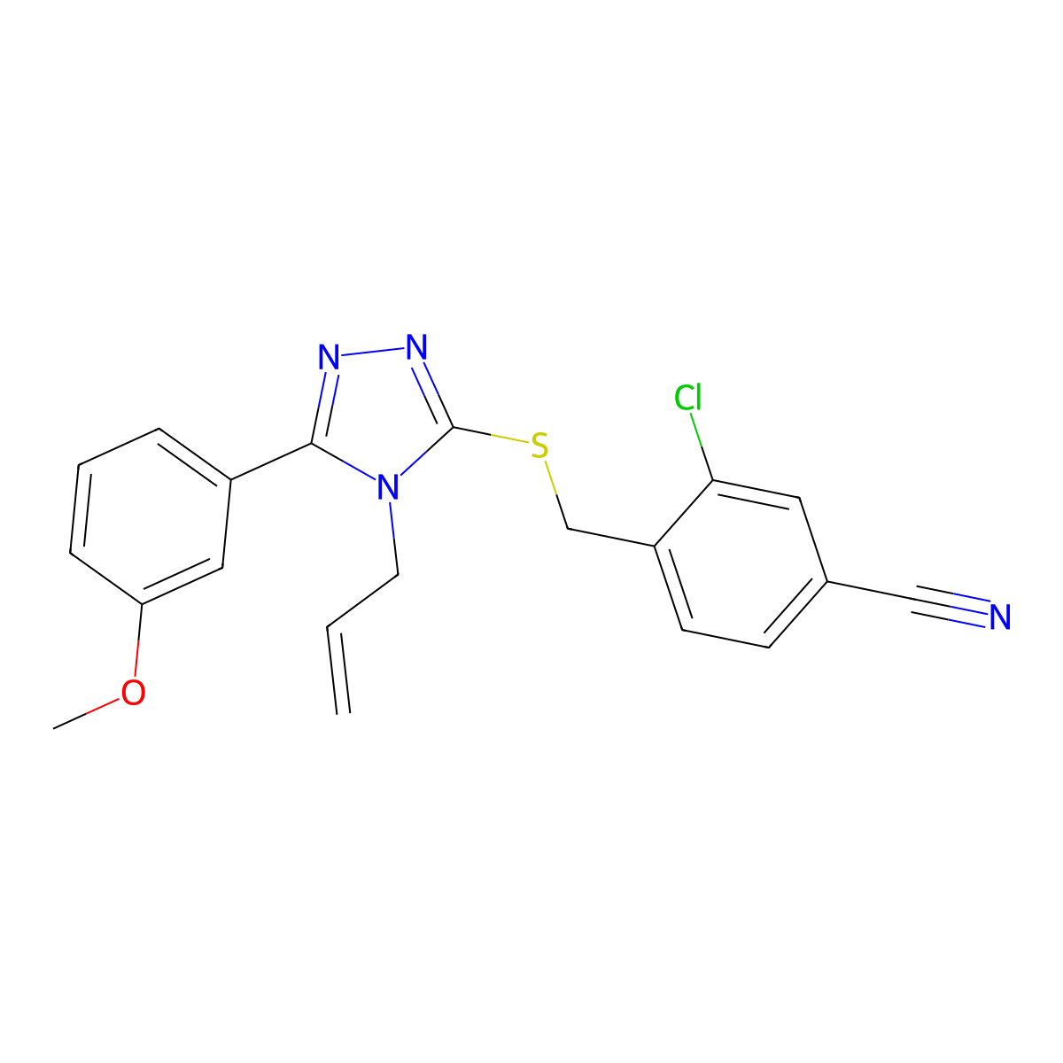 benzonitrile, 3-chloro-4-[[[5-(3-methoxyphenyl)-4-(2-propenyl)-4H-1,2,4-triazol-3-yl]thio]methyl]- molecular structure, CAS 296246-49-6