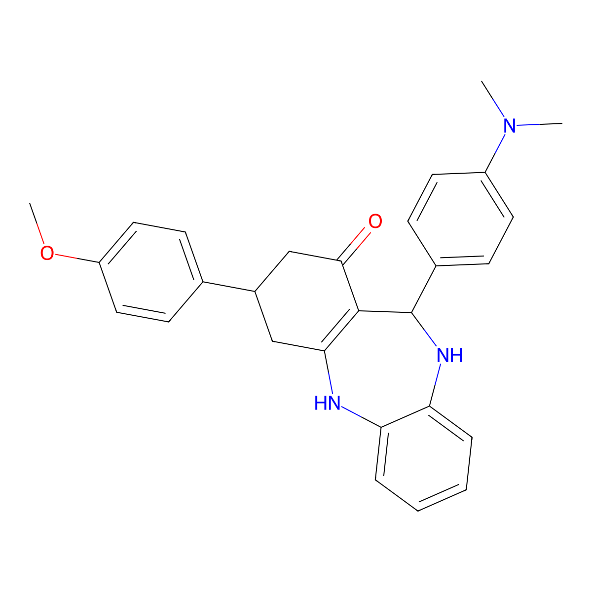 6-(4-Dimethylaminophenyl)-9-(4-methoxyphenyl)-5,6,8,9,10,11-hexahydrobenzo[b][1,4]benzodiazepin-7-one molecular structure, CAS 296246-61-2