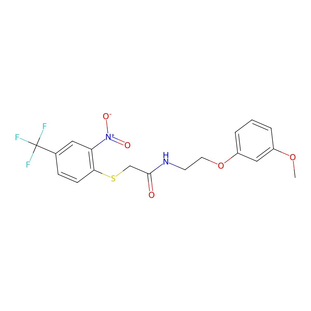 N-[2-(3-methoxyphenoxy)ethyl]-2-[2-nitro-4-(trifluoromethyl)phenyl]sulfanylacetamide molecular structure, CAS 296246-88-3