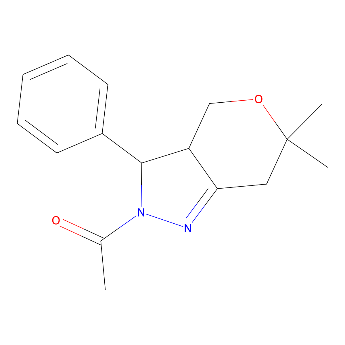 1-(6,6-dimethyl-3-phenyl-3a,4,6,7-tetrahydropyrano[4,3-c]pyrazol-2(3H)-yl)ethanone molecular structure, CAS 296247-05-7