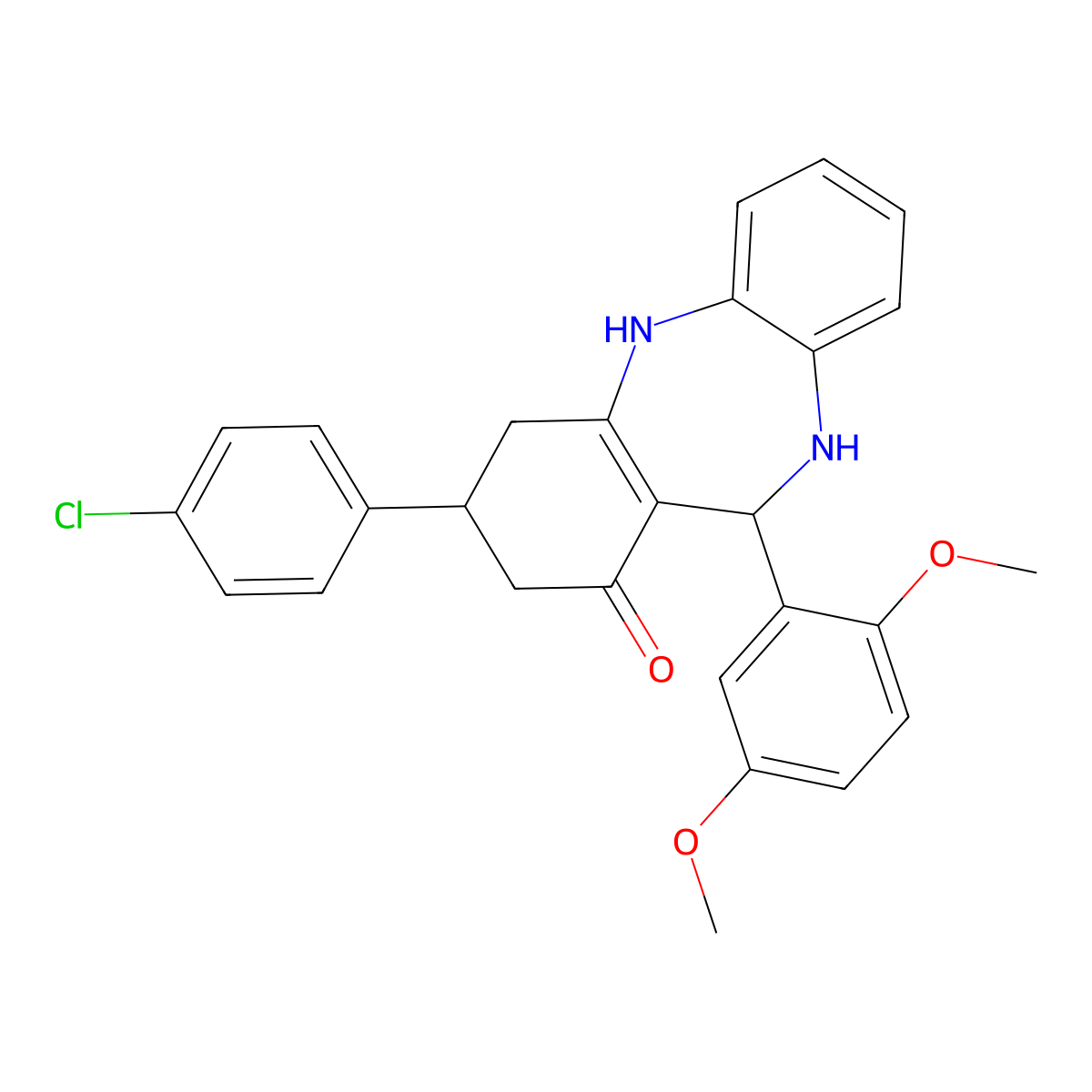 9-(4-Chlorophenyl)-6-(2,5-dimethoxyphenyl)-5,6,8,9,10,11-hexahydrobenzo[b][1,4]benzodiazepin-7-one molecular structure, CAS 296247-07-9
