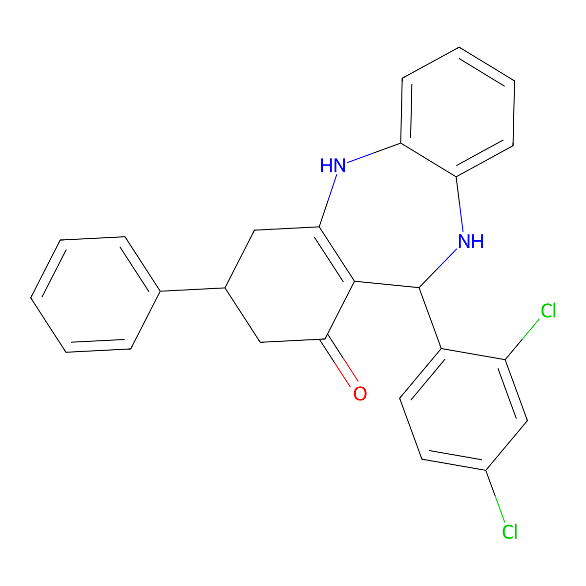 6-(2,4-Dichlorophenyl)-9-phenyl-5,6,8,9,10,11-hexahydrobenzo[b][1,4]benzodiazepin-7-one molecular structure, CAS 296247-10-4