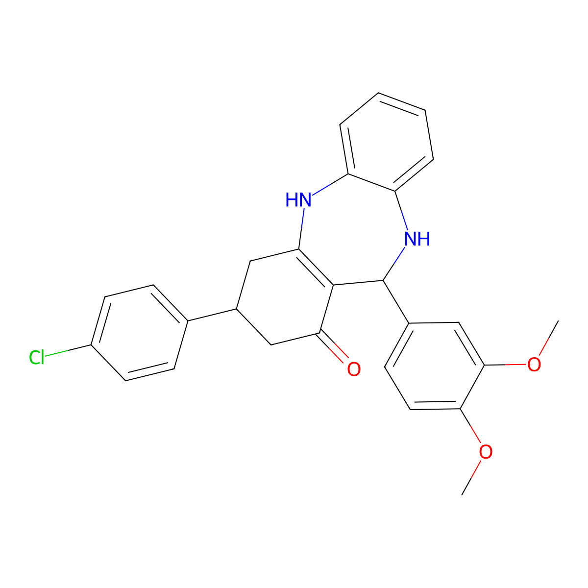 3-(4-chlorophenyl)-11-(3,4-dimethoxyphenyl)-2,3,4,5,10,11-hexahydro-1H-dibenzo[b,e][1,4]diazepin-1-one molecular structure, CAS 296247-17-1