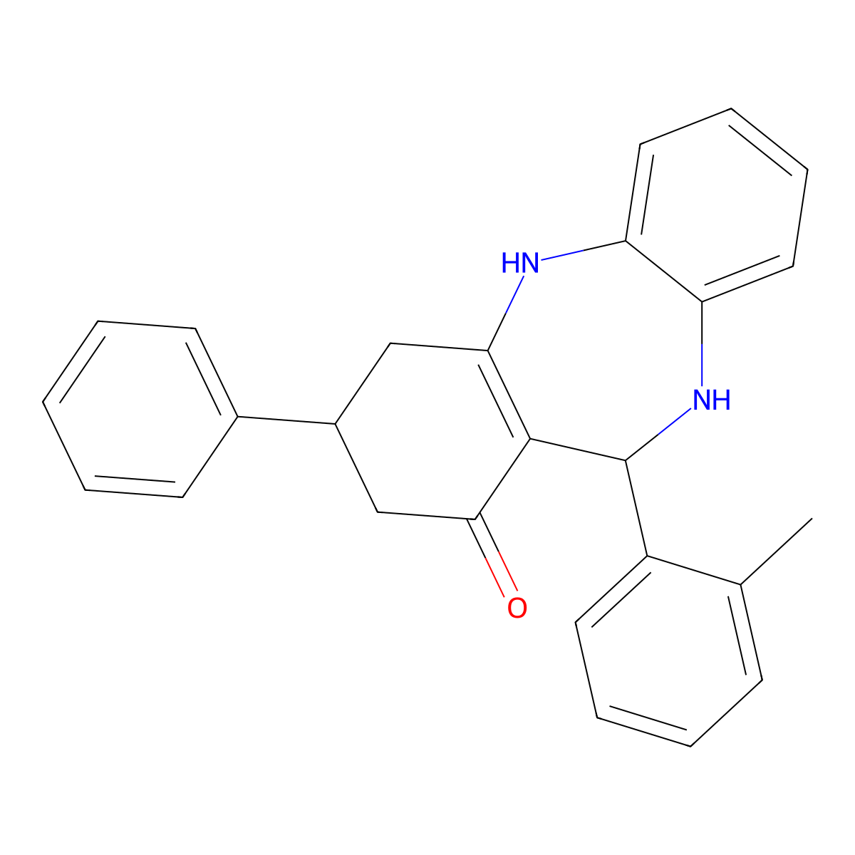 6-(2-Methylphenyl)-9-phenyl-5,6,8,9,10,11-hexahydrobenzo[b][1,4]benzodiazepin-7-one molecular structure, CAS 296247-20-6