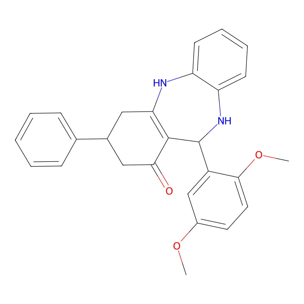 6-(2,5-Dimethoxyphenyl)-9-phenyl-5,6,8,9,10,11-hexahydrobenzo[b][1,4]benzodiazepin-7-one molecular structure, CAS 296247-21-7