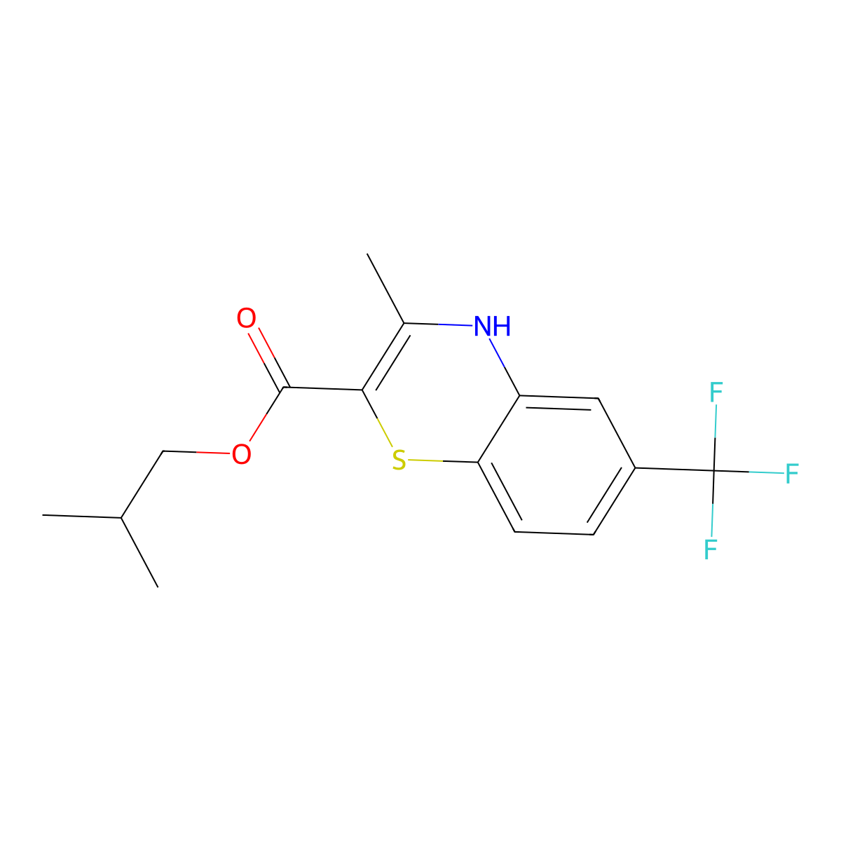 Isobutyl 3-methyl-6-(trifluoromethyl)-4H-1,4-benzothiazine-2-carboxylate molecular structure, CAS 296247-23-9