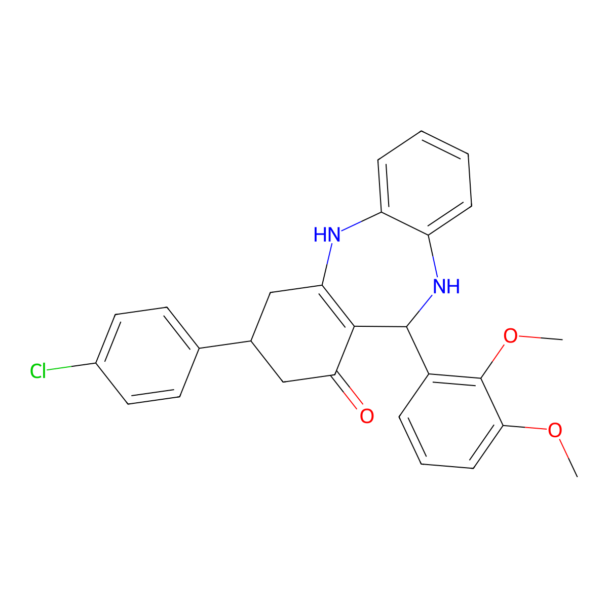 9-(4-Chlorophenyl)-6-(2,3-dimethoxyphenyl)-5,6,8,9,10,11-hexahydrobenzo[b][1,4]benzodiazepin-7-one molecular structure, CAS 296247-28-4