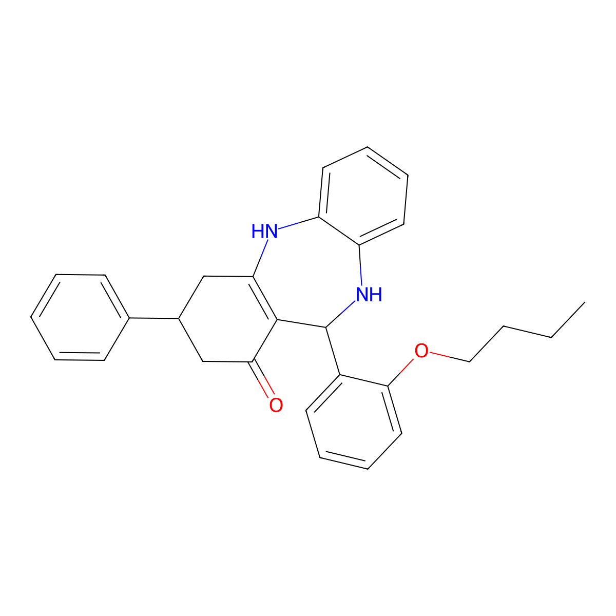 6-(2-Butoxyphenyl)-9-phenyl-5,6,8,9,10,11-hexahydrobenzo[b][1,4]benzodiazepin-7-one molecular structure, CAS 296247-46-6