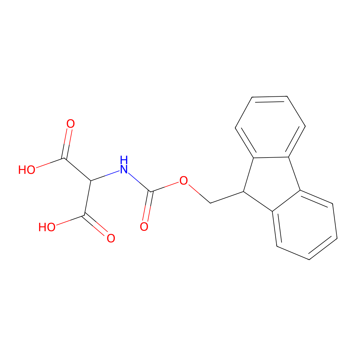 2-((((9H-Fluoren-9-yl)methoxy)carbonyl)amino)malonic acid molecular structure, CAS 296261-32-0