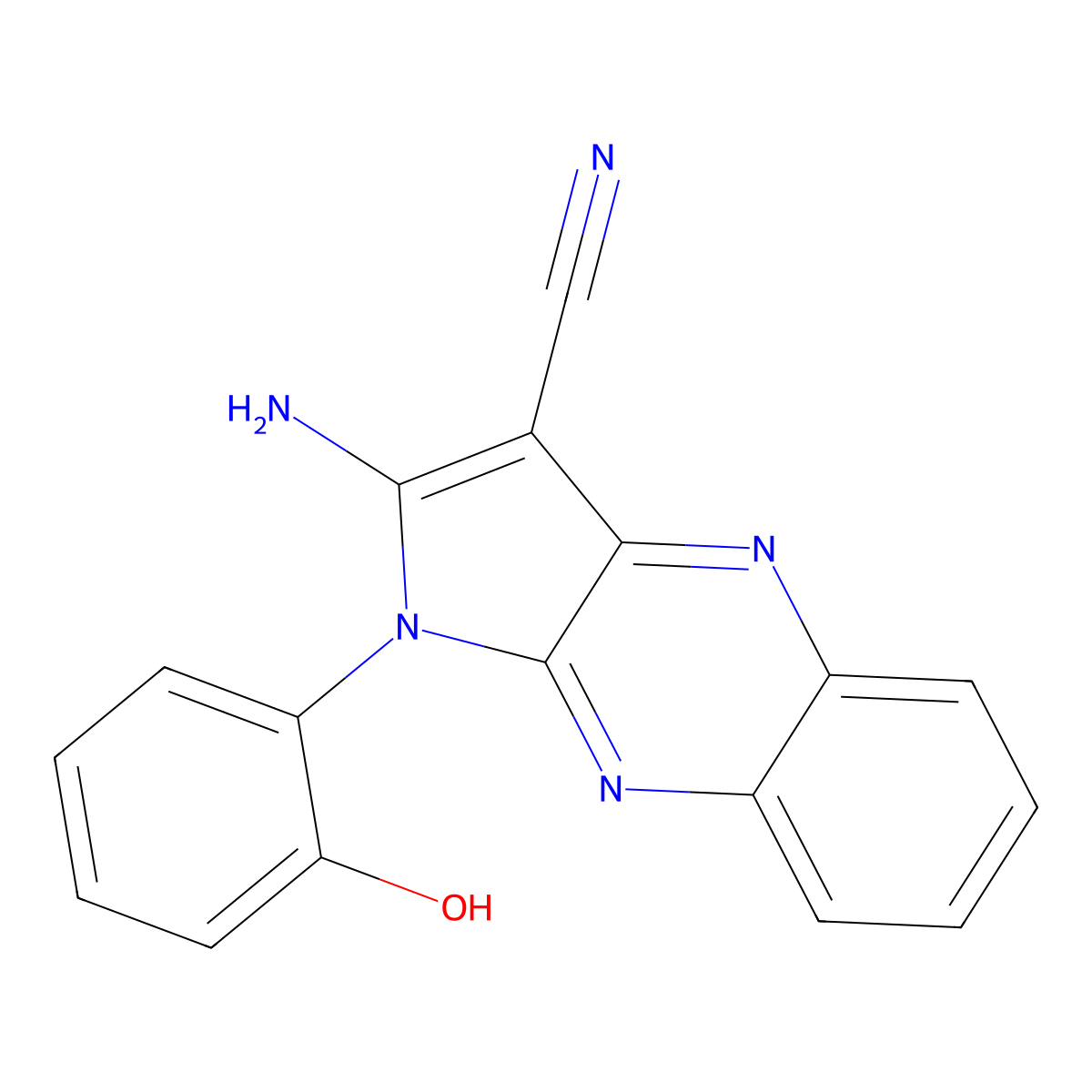 2-Amino-1-(2-hydroxyphenyl)pyrrolo[3,2-b]quinoxaline-3-carbonitrile molecular structure, CAS 296261-85-3