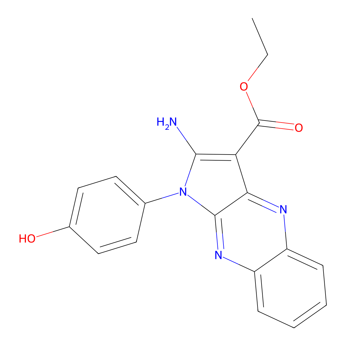 Ethyl 2-amino-1-(4-hydroxyphenyl)-1H-pyrrolo(2,3-B)quinoxaline-3-carboxylate molecular structure, CAS 296261-87-5