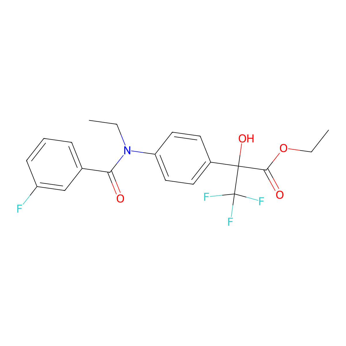 Ethyl 2-(4-{ethyl[(3-fluorophenyl)carbonyl]amino}phenyl)-3,3,3-trifluoro-2-hydroxypropanoate molecular structure, CAS 296261-91-1