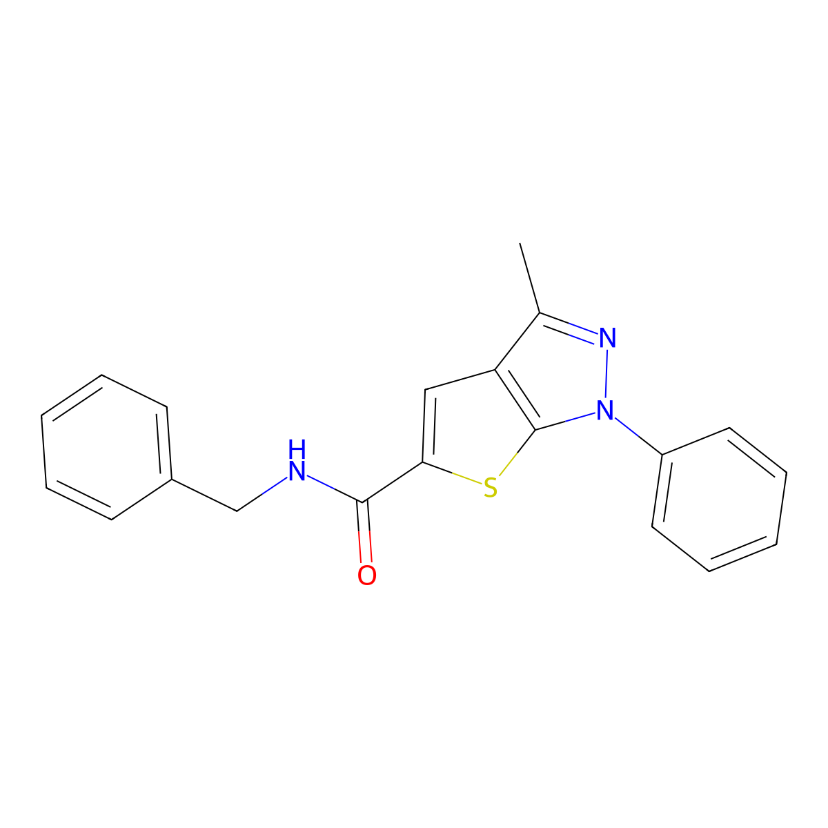 N-benzyl-3-methyl-1-phenyl-1H-thieno[2,3-c]pyrazole-5-carboxamide molecular structure, CAS 296262-06-1