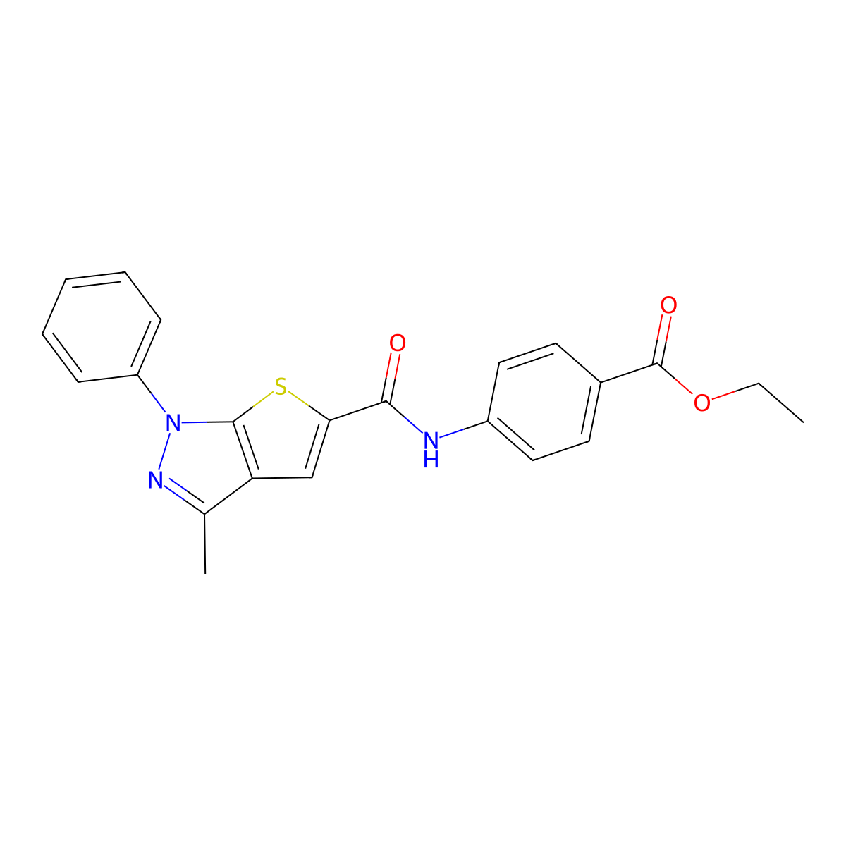 ethyl 4-(3-methyl-1-phenyl-1H-thieno[2,3-c]pyrazole-5-carboxamido)benzoate molecular structure, CAS 296262-26-5