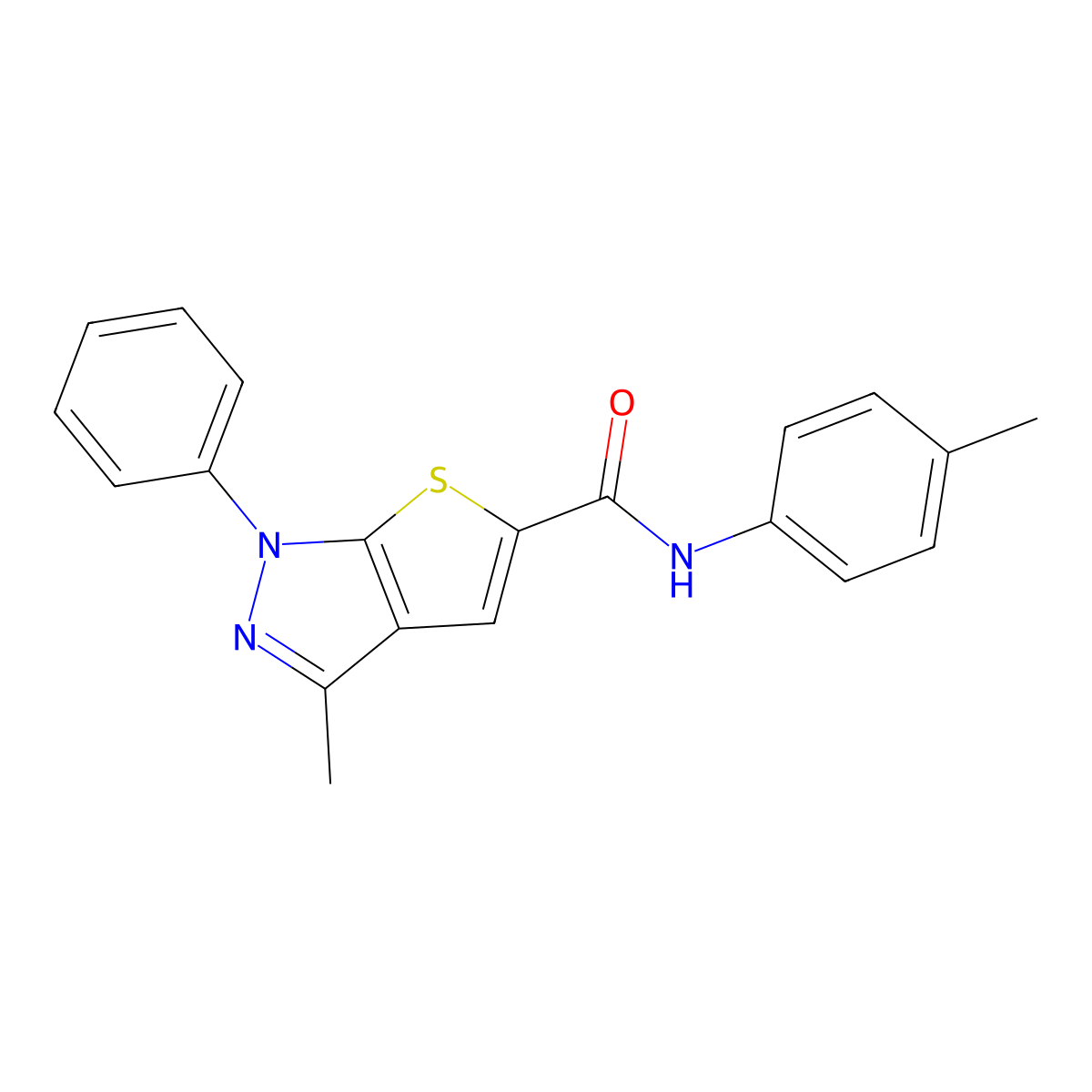 3-methyl-N-(4-methylphenyl)-1-phenyl-1H-thieno[2,3-c]pyrazole-5-carboxamide molecular structure, CAS 296262-40-3