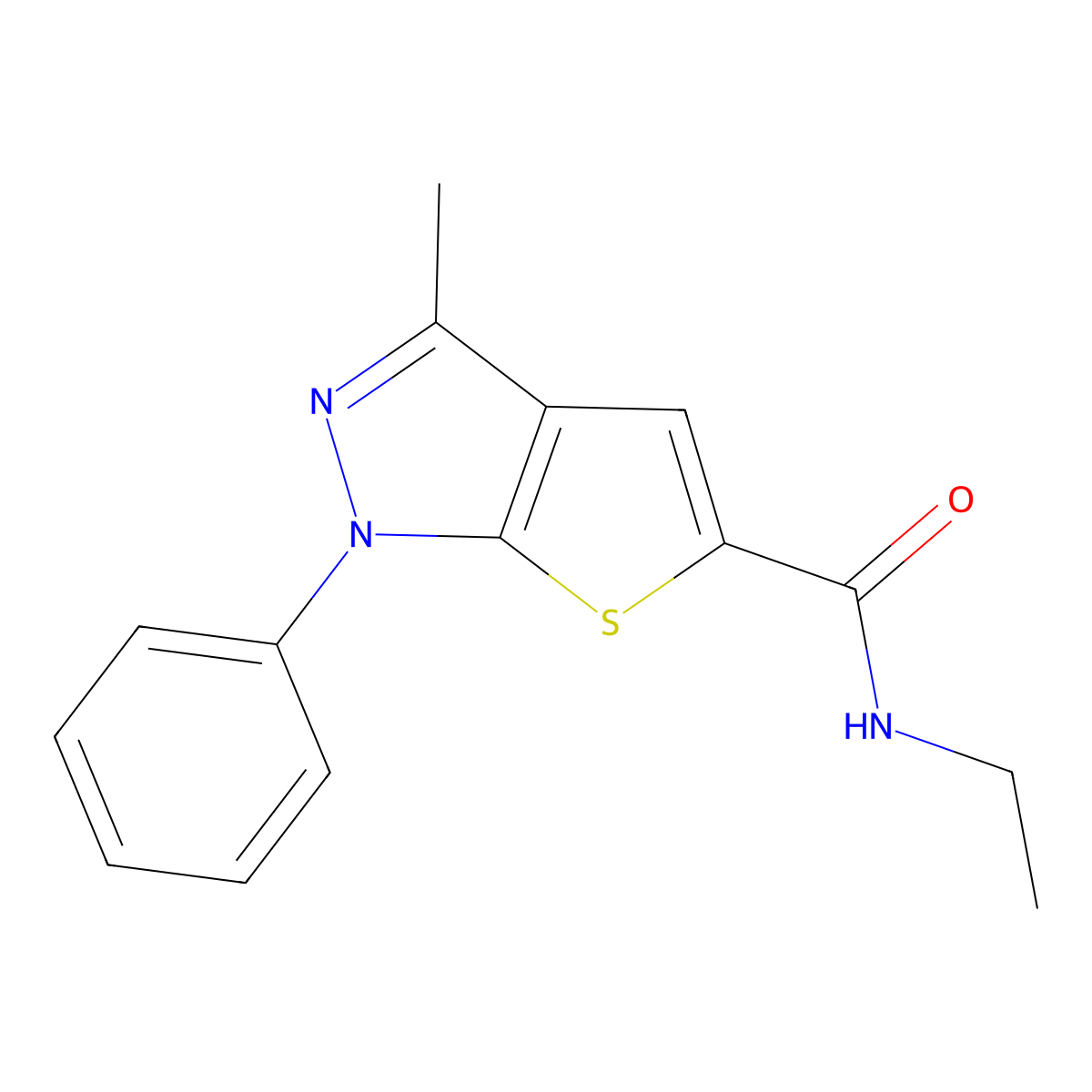 N-ethyl-3-methyl-1-phenyl-1H-thieno[2,3-c]pyrazole-5-carboxamide molecular structure, CAS 296262-42-5