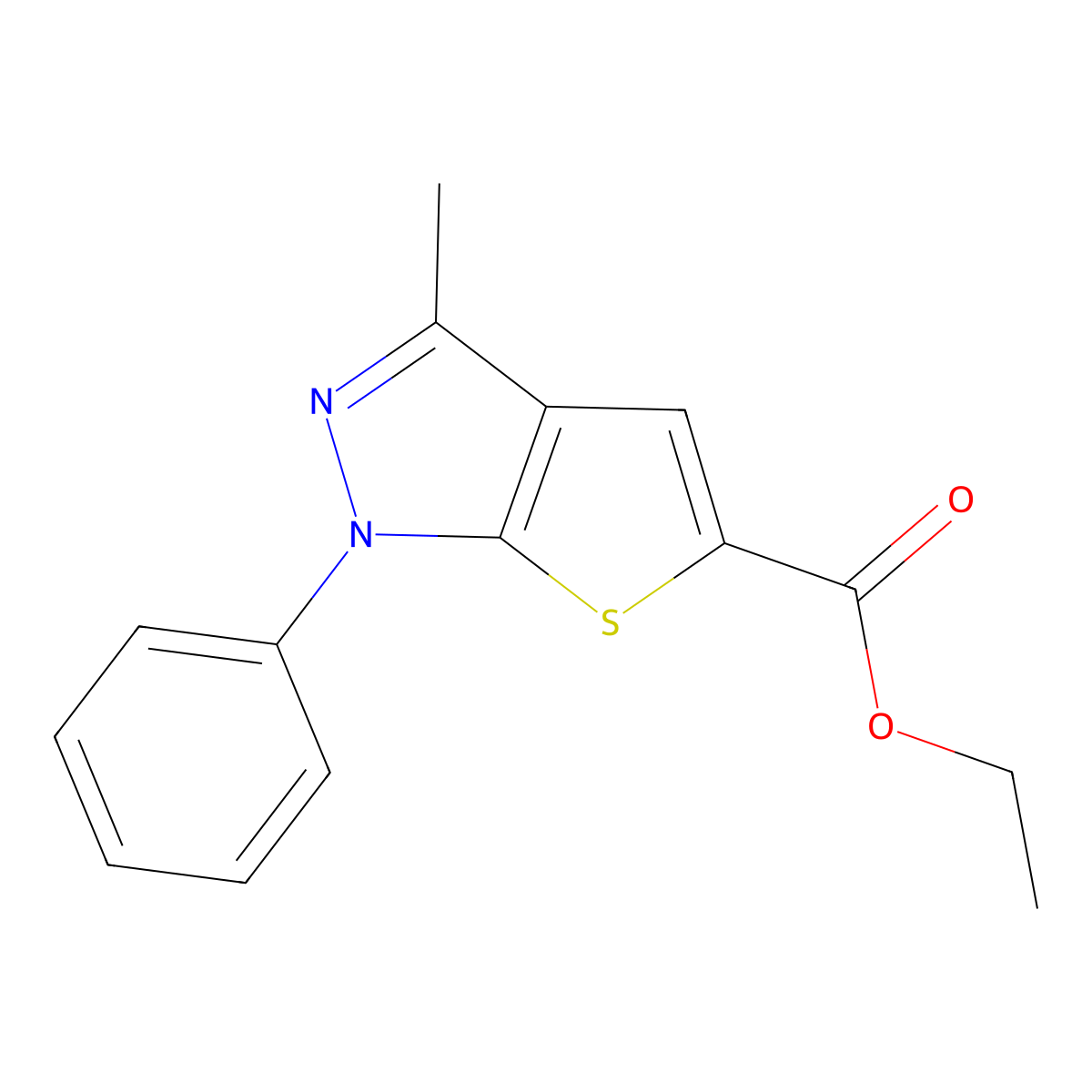 ethyl 3-methyl-1-phenyl-1H-thieno[2,3-c]pyrazole-5-carboxylate molecular structure, CAS 296262-43-6