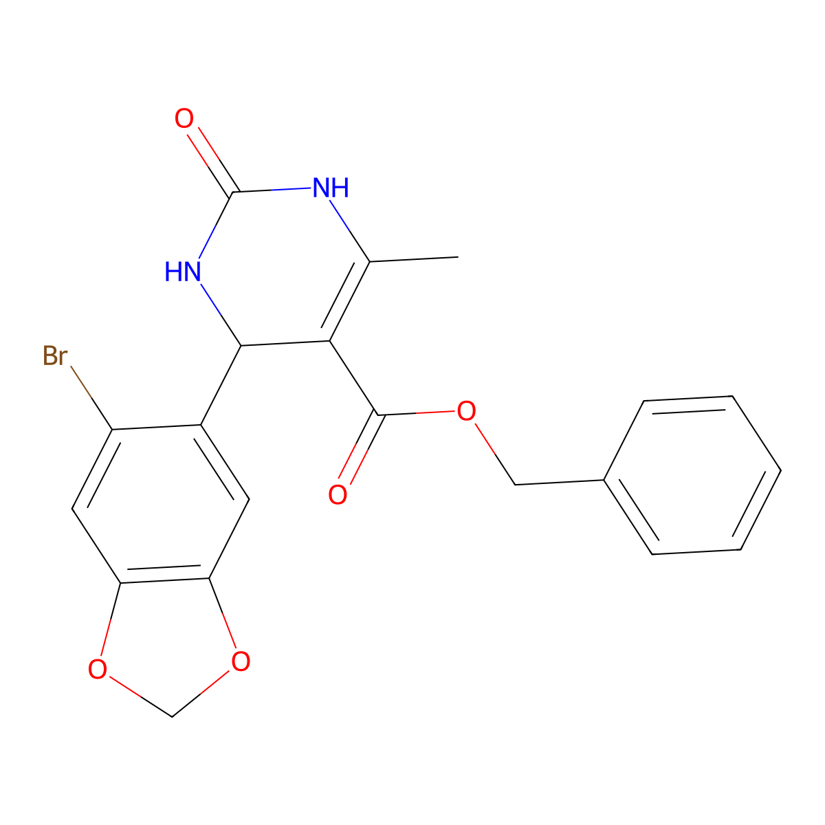 Benzyl 4-(6-bromobenzo[d][1,3]dioxol-5-yl)-6-methyl-2-oxo-1,2,3,4-tetrahydropyrimidine-5-carboxylate molecular structure, CAS 296262-57-2