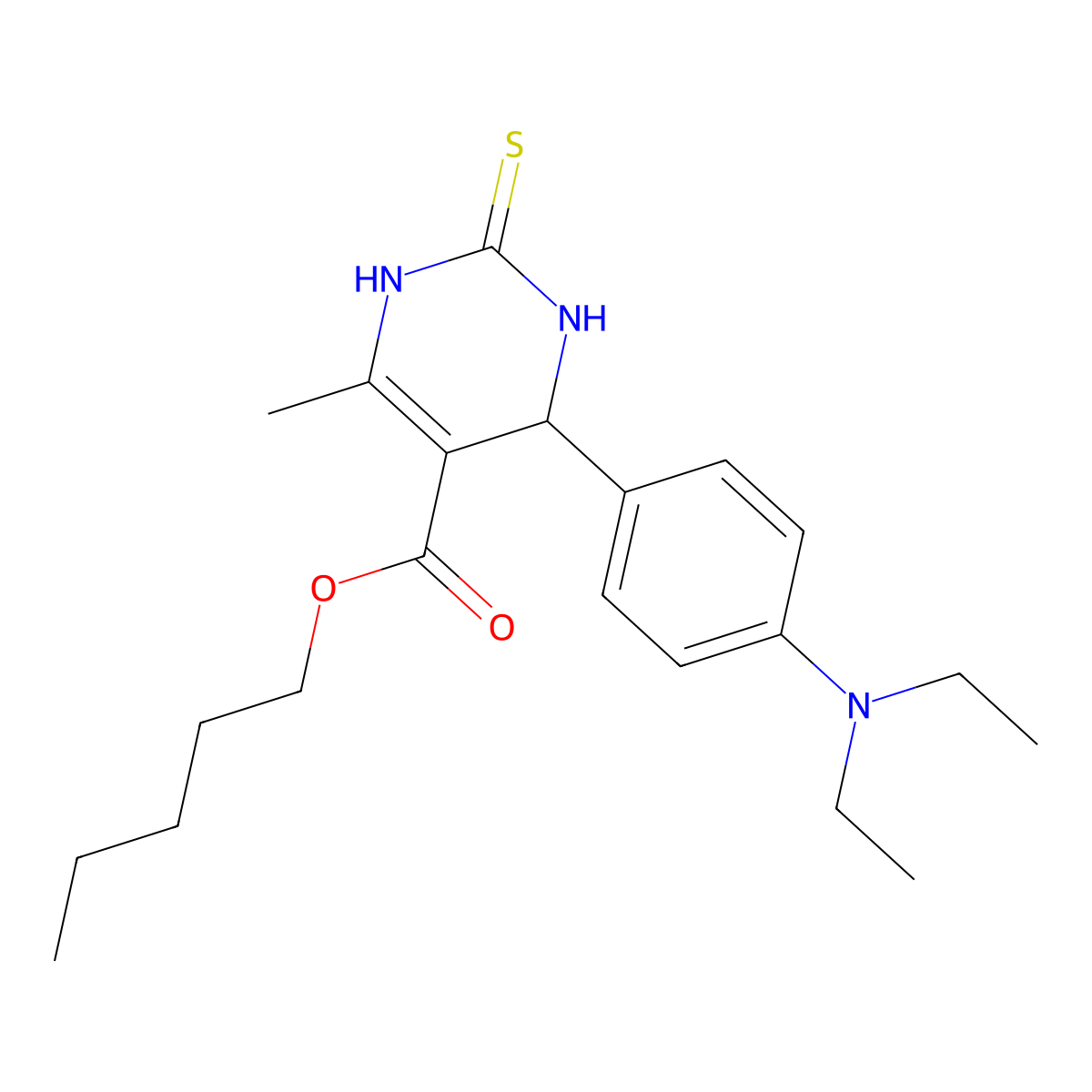 Pentyl 4-[4-(diethylamino)phenyl]-6-methyl-2-thioxo-1,2,3,4-tetrahydropyrimidine-5-carboxylate molecular structure, CAS 296262-60-7