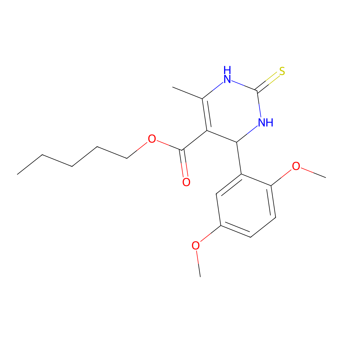 Pentyl 4-(2,5-dimethoxyphenyl)-6-methyl-2-thioxo-1,2,3,4-tetrahydropyrimidine-5-carboxylate molecular structure, CAS 296262-61-8