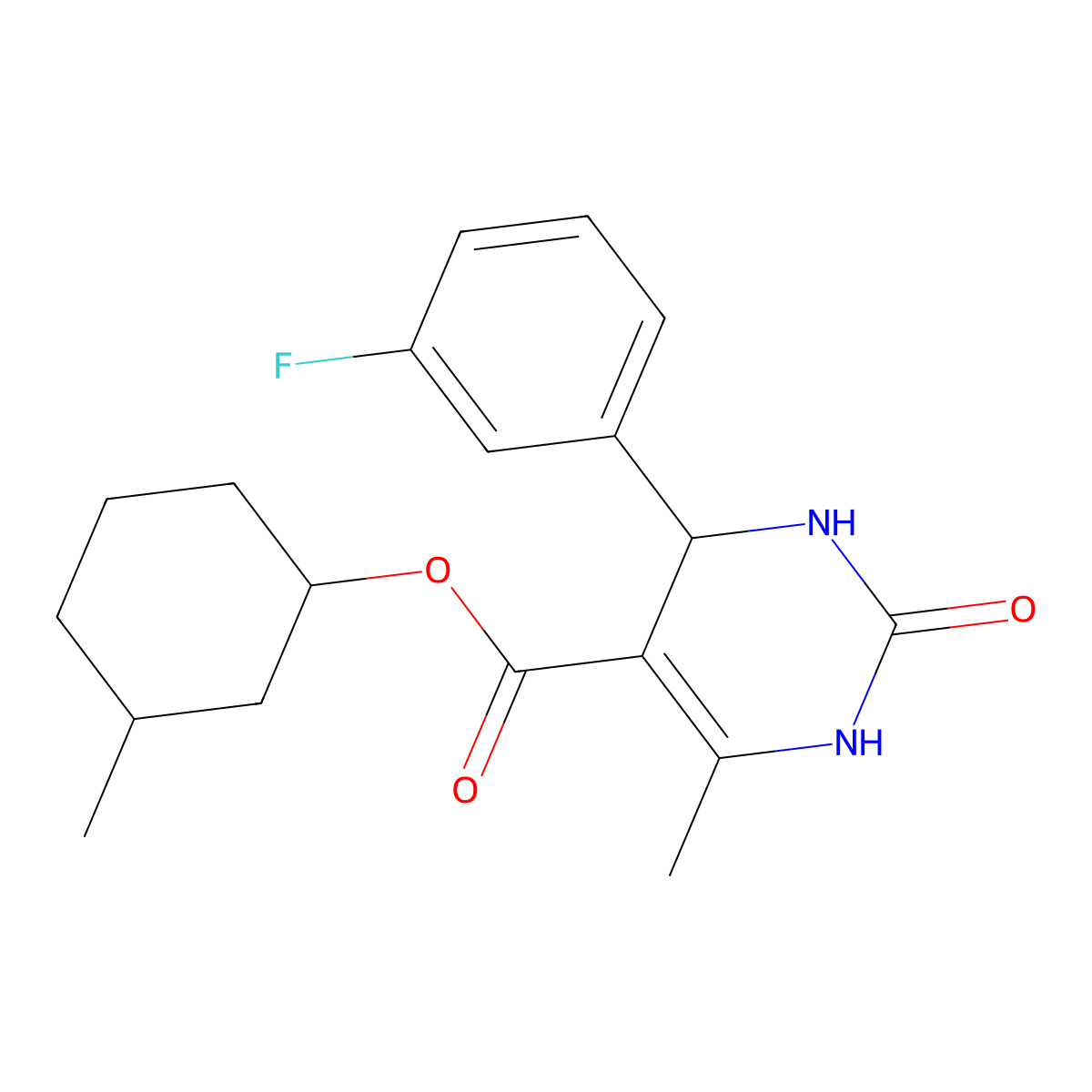 (3-methylcyclohexyl) 4-(3-fluorophenyl)-6-methyl-2-oxo-3,4-dihydro-1H-pyrimidine-5-carboxylate molecular structure, CAS 296262-67-4