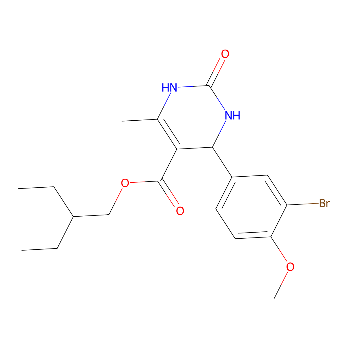 2-Ethylbutyl 4-(3-bromo-4-methoxyphenyl)-6-methyl-2-oxo-1,2,3,4-tetrahydro-5-pyrimidinecarboxylate molecular structure, CAS 296262-71-0