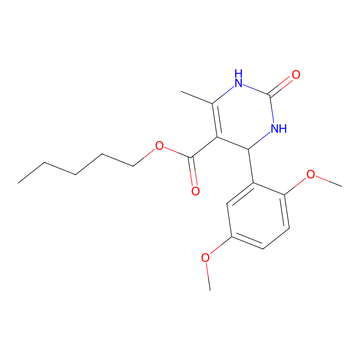 Pentyl 4-(2,5-dimethoxyphenyl)-6-methyl-2-oxo-1,2,3,4-tetrahydropyrimidine-5-carboxylate molecular structure, CAS 296262-76-5