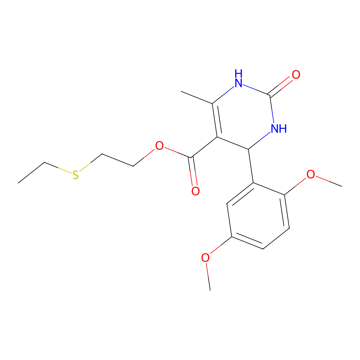 2-ethylsulfanylethyl 4-(2,5-dimethoxyphenyl)-6-methyl-2-oxo-3,4-dihydro-1H-pyrimidine-5-carboxylate molecular structure, CAS 296262-87-8