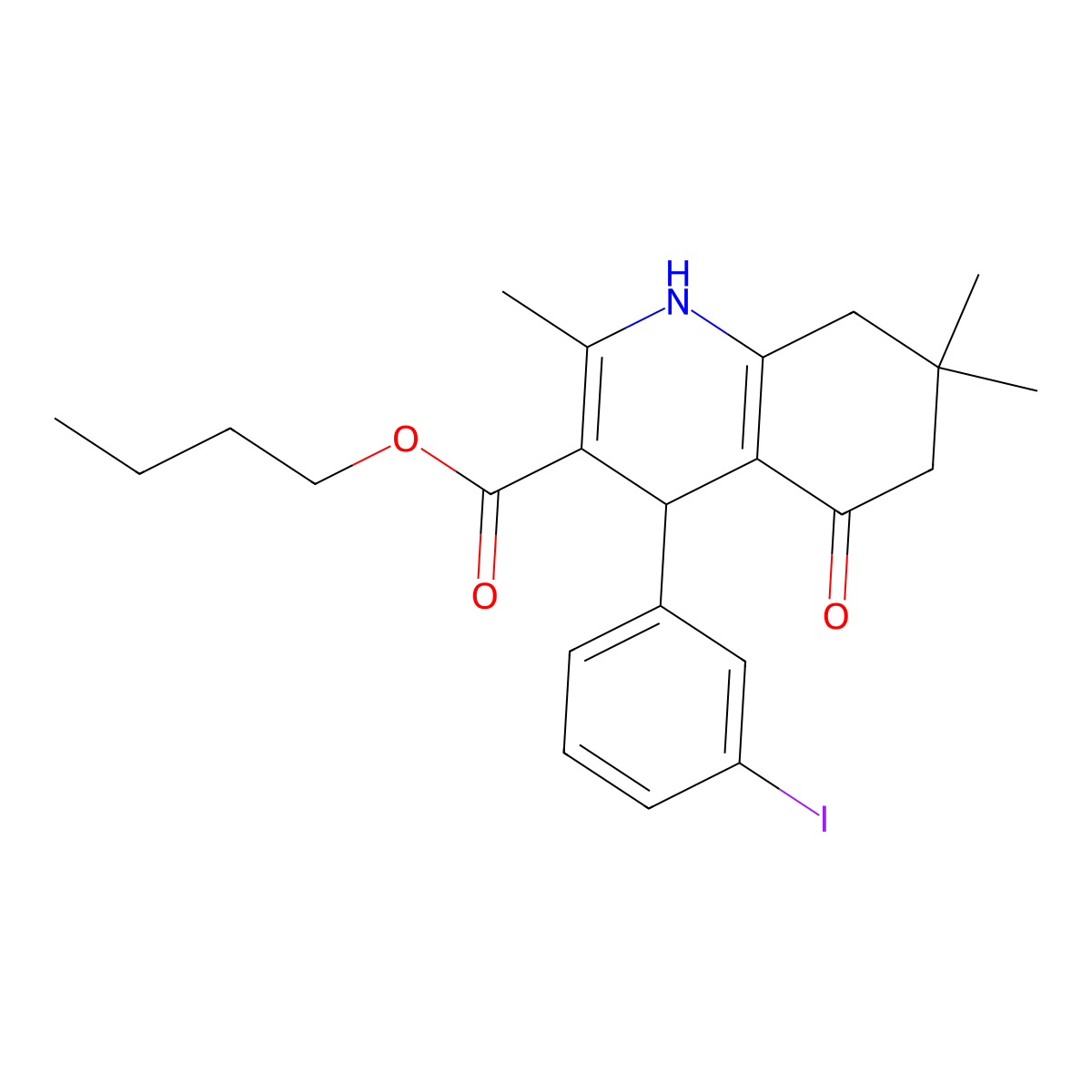 Butyl 4-(3-iodophenyl)-2,7,7-trimethyl-5-oxo-1,4,5,6,7,8-hexahydroquinoline-3-carboxylate molecular structure, CAS 296262-94-7