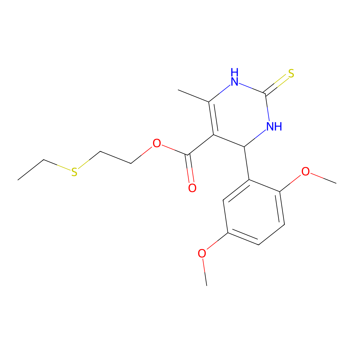 2-ethylsulfanylethyl 4-(2,5-dimethoxyphenyl)-6-methyl-2-sulfanylidene-3,4-dihydro-1H-pyrimidine-5-carboxylate molecular structure, CAS 296262-98-1