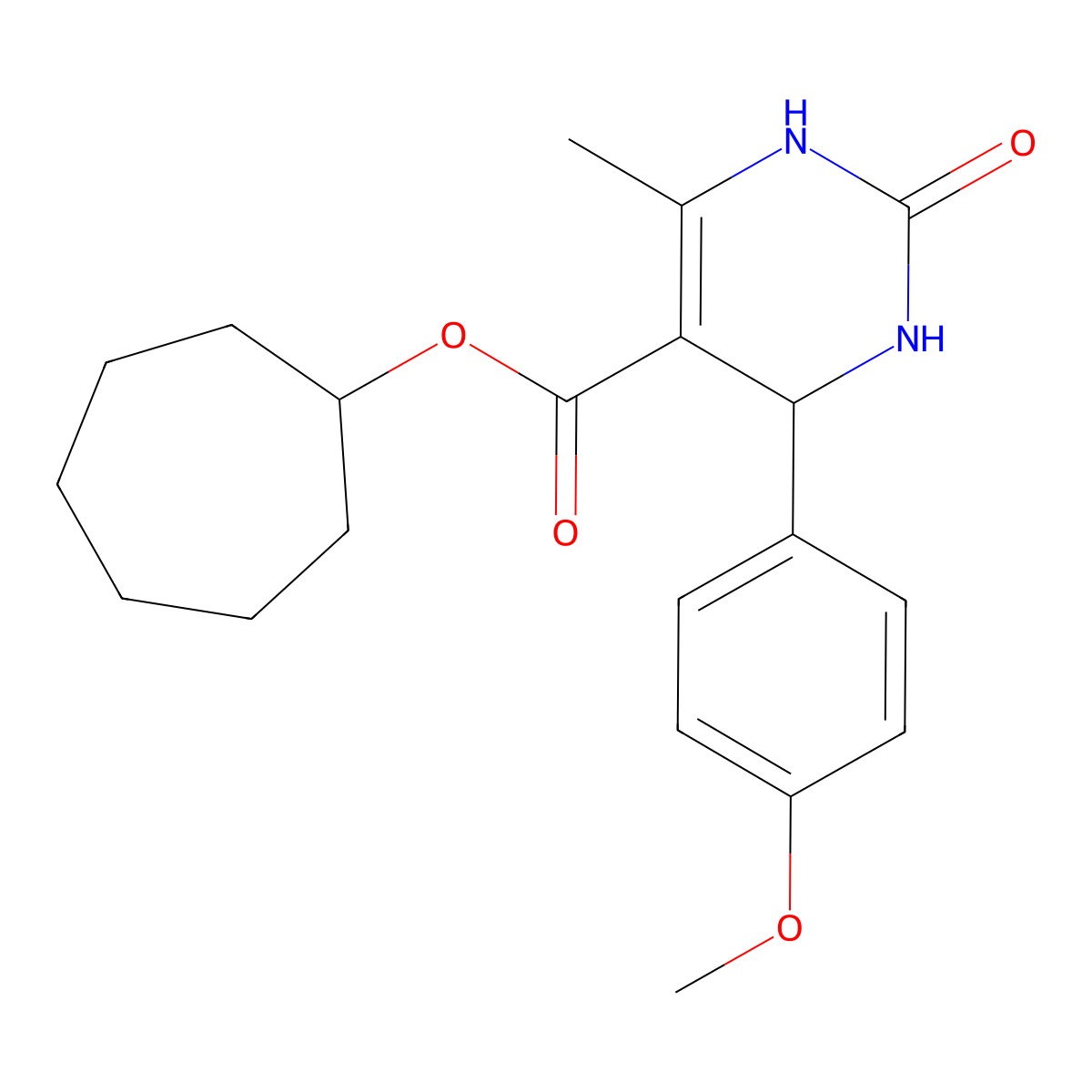 Cycloheptyl 4-(4-methoxyphenyl)-6-methyl-2-oxo-1,2,3,4-tetrahydropyrimidine-5-carboxylate molecular structure, CAS 296263-33-7