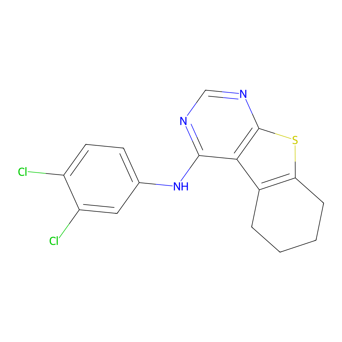 N-(3,4-dichlorophenyl)-5,6,7,8-tetrahydro[1]benzothieno[2,3-d]pyrimidin-4-amine molecular structure, CAS 296263-70-2