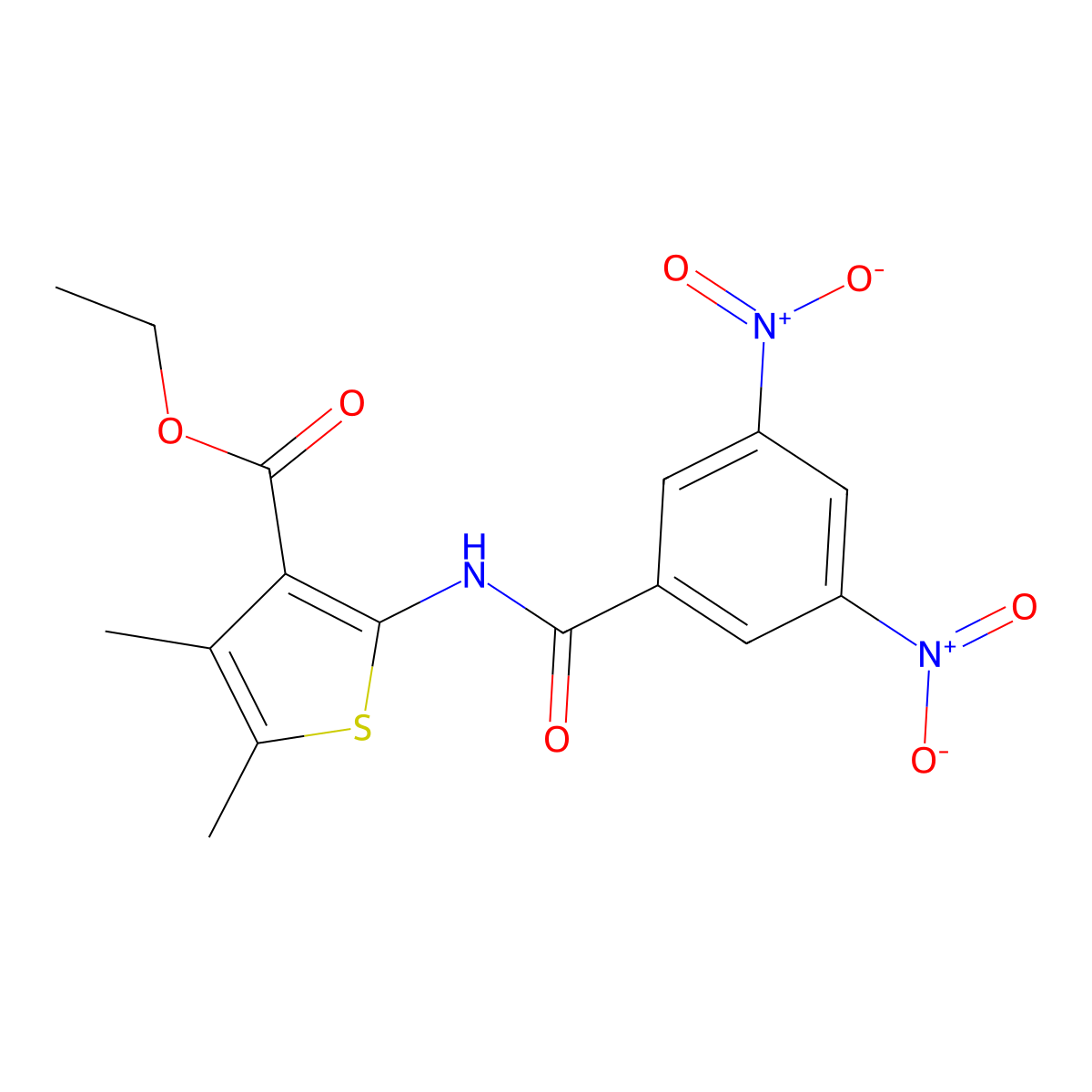 Ethyl 2-(3,5-dinitrobenzamido)-4,5-dimethylthiophene-3-carboxylate molecular structure, CAS 296263-73-5