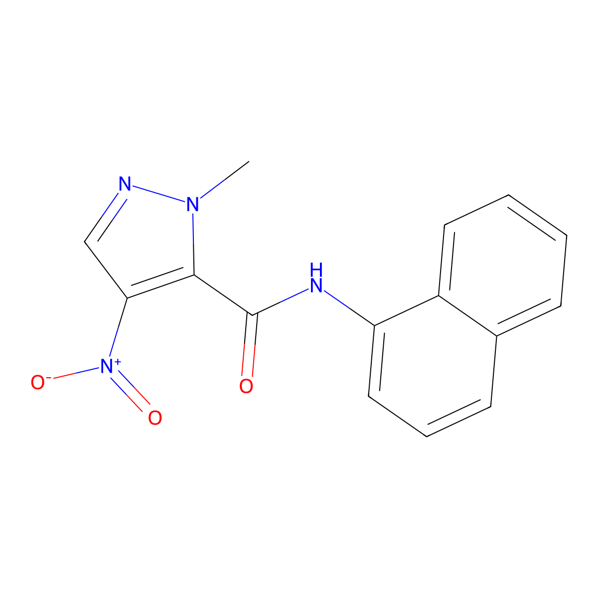 1-methyl-N-(naphthalen-1-yl)-4-nitro-1H-pyrazole-5-carboxamide molecular structure, CAS 296263-78-0