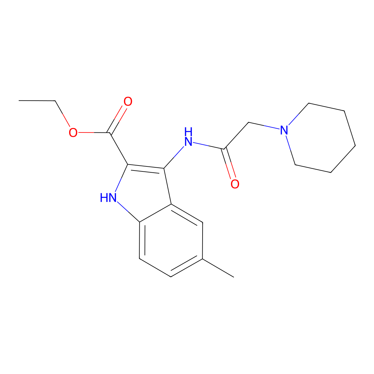 Ethyl 5-methyl-3-(2-(piperidin-1-yl)acetamido)-1H-indole-2-carboxylate molecular structure, CAS 296264-31-8