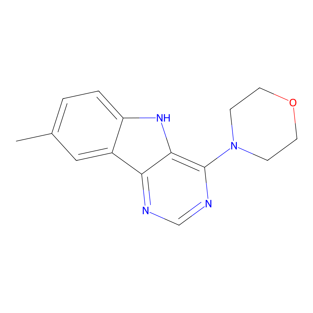 4-(8-methyl-5H-pyrimido[5,4-b]indol-4-yl)morpholine molecular structure, CAS 296264-43-2