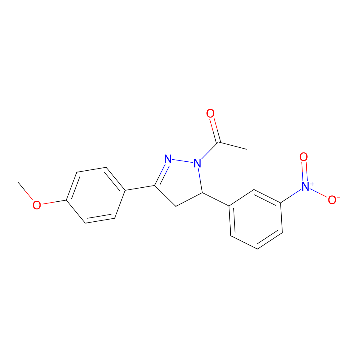 1-(3-(4-methoxyphenyl)-5-(3-nitrophenyl)-4,5-dihydro-1H-pyrazol-1-yl)ethanone molecular structure, CAS 296265-08-2