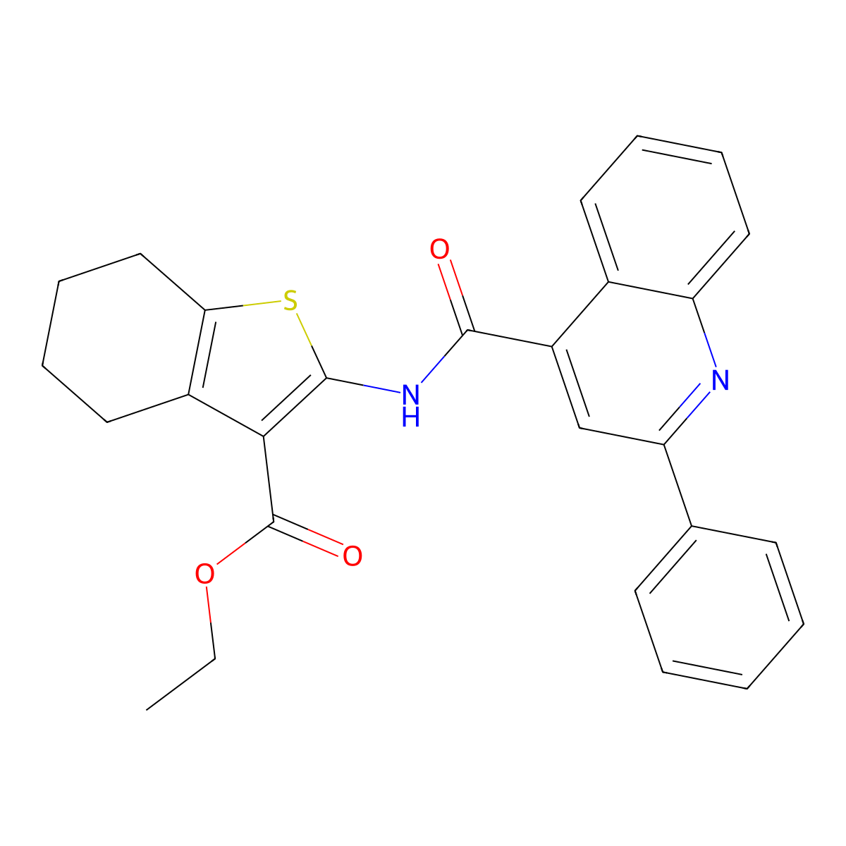 Ethyl 2-[(2-phenylquinoline-4-carbonyl)amino]-4,5,6,7-tetrahydro-1-benzothiophene-3-carboxylate molecular structure, CAS 296265-70-8