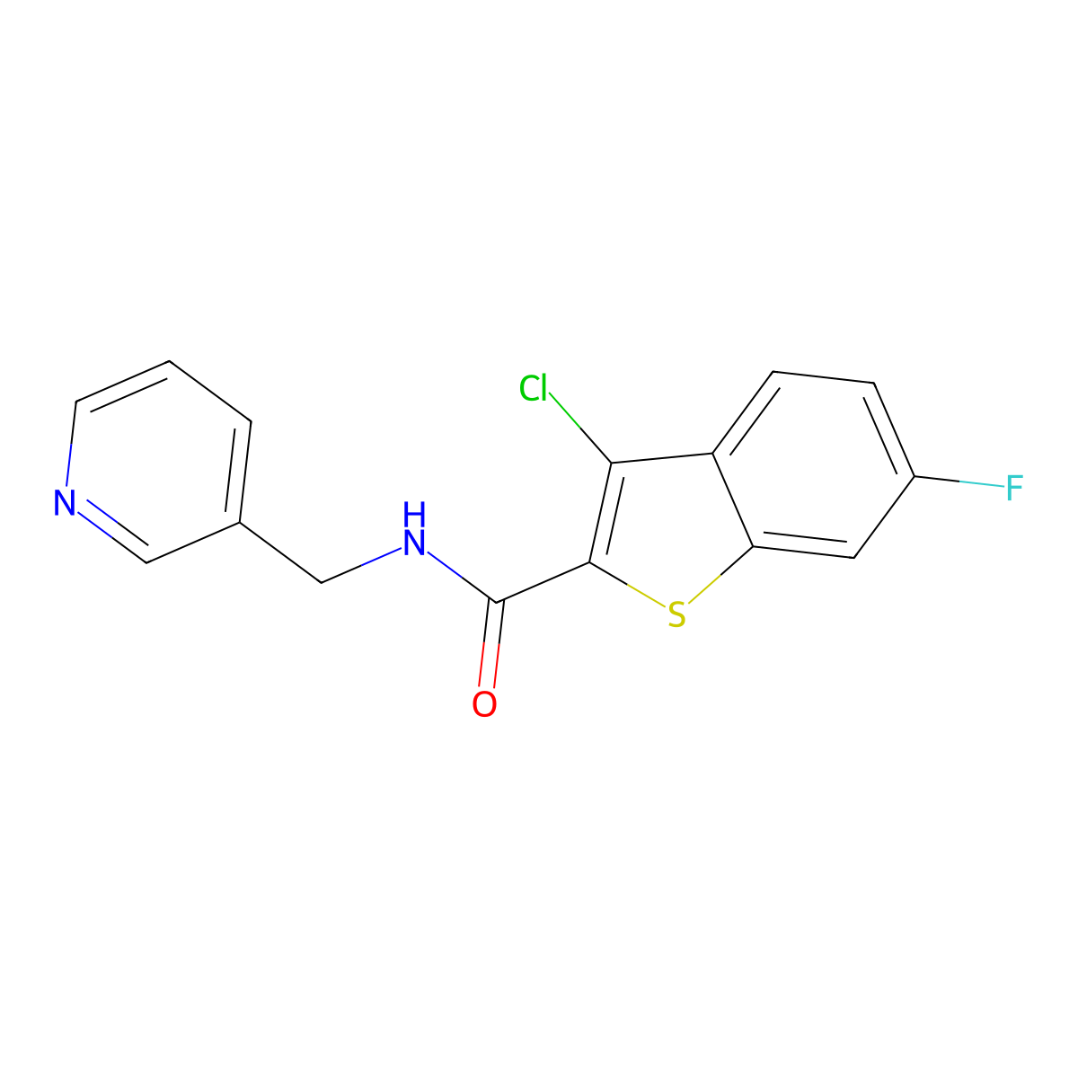 3-chloro-6-fluoro-N-(pyridin-3-ylmethyl)-1-benzothiophene-2-carboxamide molecular structure, CAS 296265-73-1
