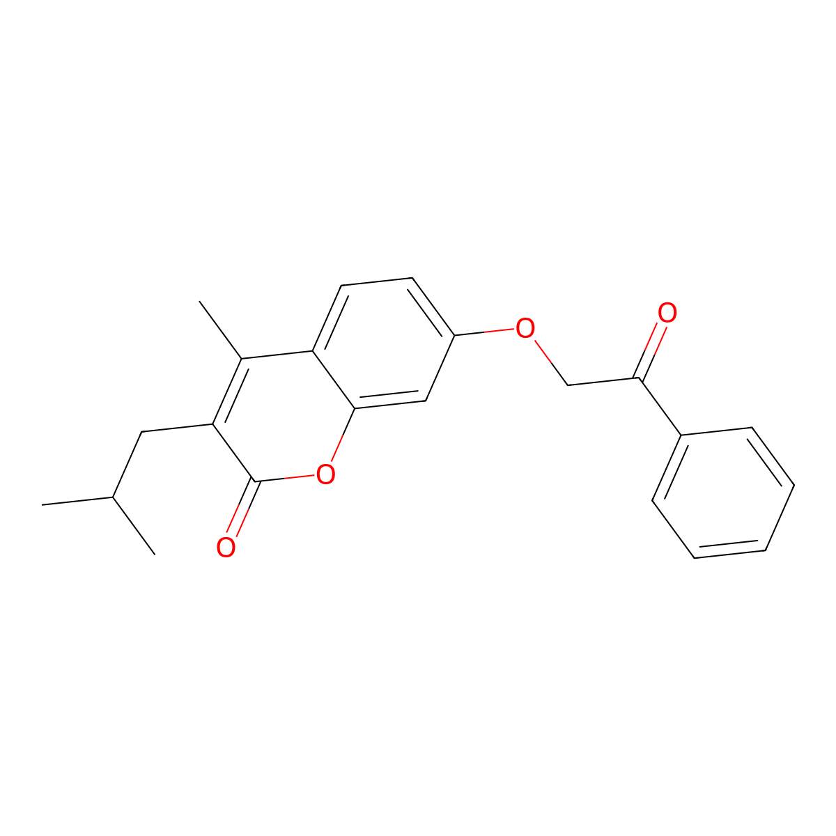 4-Methyl-3-(2-methylpropyl)-7-phenacyloxychromen-2-one molecular structure, CAS 296265-83-3