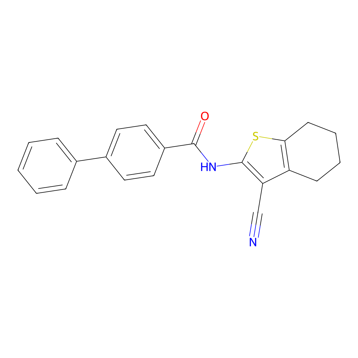 N-(3-cyano-4,5,6,7-tetrahydro-1-benzothiophen-2-yl)-4-phenylbenzamide molecular structure, CAS 296266-10-9
