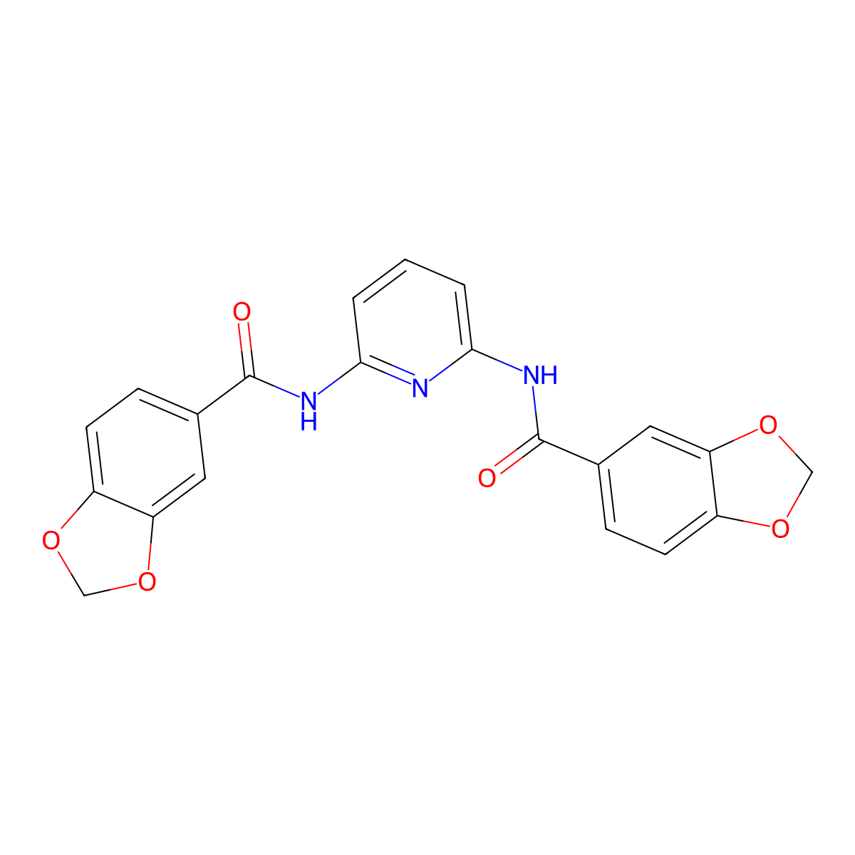 N-[6-(1,3-benzodioxole-5-carbonylamino)pyridin-2-yl]-1,3-benzodioxole-5-carboxamide molecular structure, CAS 296266-28-9