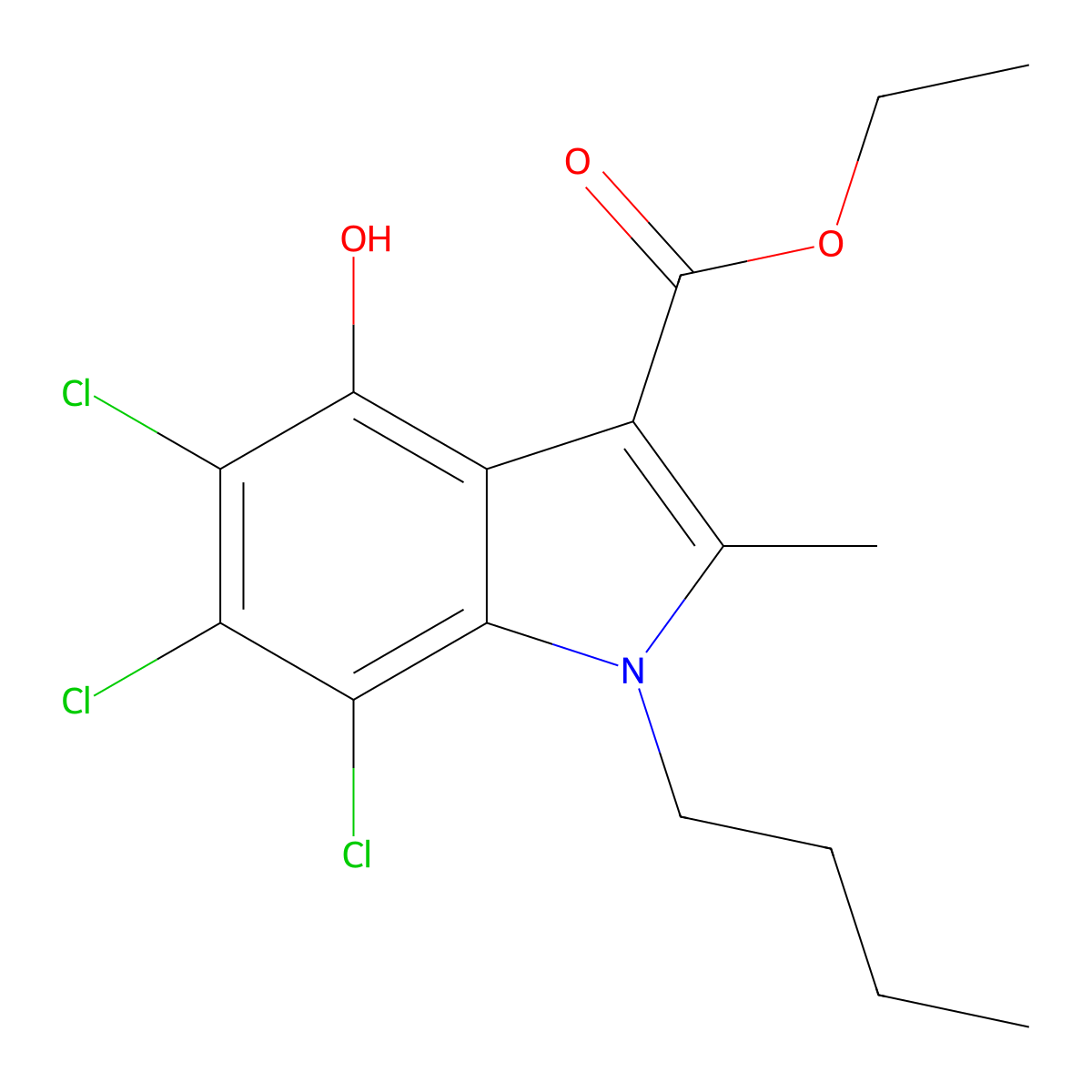 ethyl 1-butyl-5,6,7-trichloro-4-hydroxy-2-methyl-1H-indole-3-carboxylate molecular structure, CAS 296266-50-7