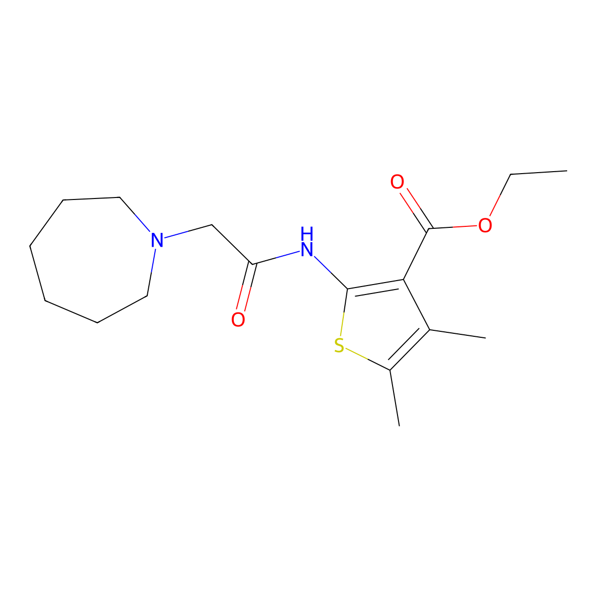 Ethyl 2-[(azepan-1-ylacetyl)amino]-4,5-dimethylthiophene-3-carboxylate molecular structure, CAS 296266-53-0