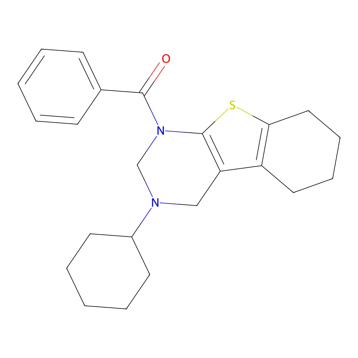 (3-Cyclohexyl-2,4,5,6,7,8-hexahydro-[1]benzothiolo[2,3-d]pyrimidin-1-yl)-phenylmethanone molecular structure, CAS 296266-60-9