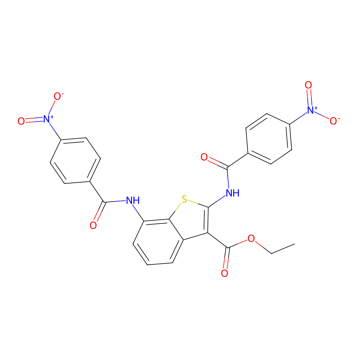 Ethyl 2,7-bis{[(4-nitrophenyl)carbonyl]amino}-1-benzothiophene-3-carboxylate molecular structure, CAS 296266-63-2