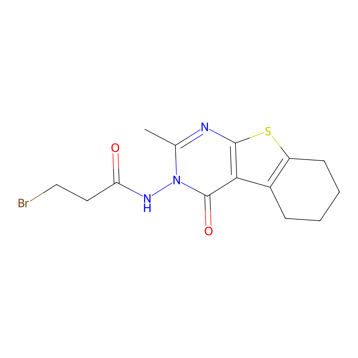 3-bromo-N-(2-methyl-4-oxo-5,6,7,8-tetrahydro[1]benzothieno[2,3-d]pyrimidin-3(4H)-yl)propanamide molecular structure, CAS 296266-65-4