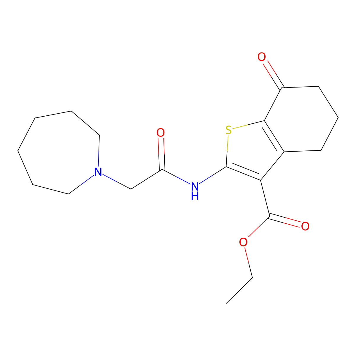 Ethyl 2-[(azepan-1-ylacetyl)amino]-7-oxo-4,5,6,7-tetrahydro-1-benzothiophene-3-carboxylate molecular structure, CAS 296266-70-1