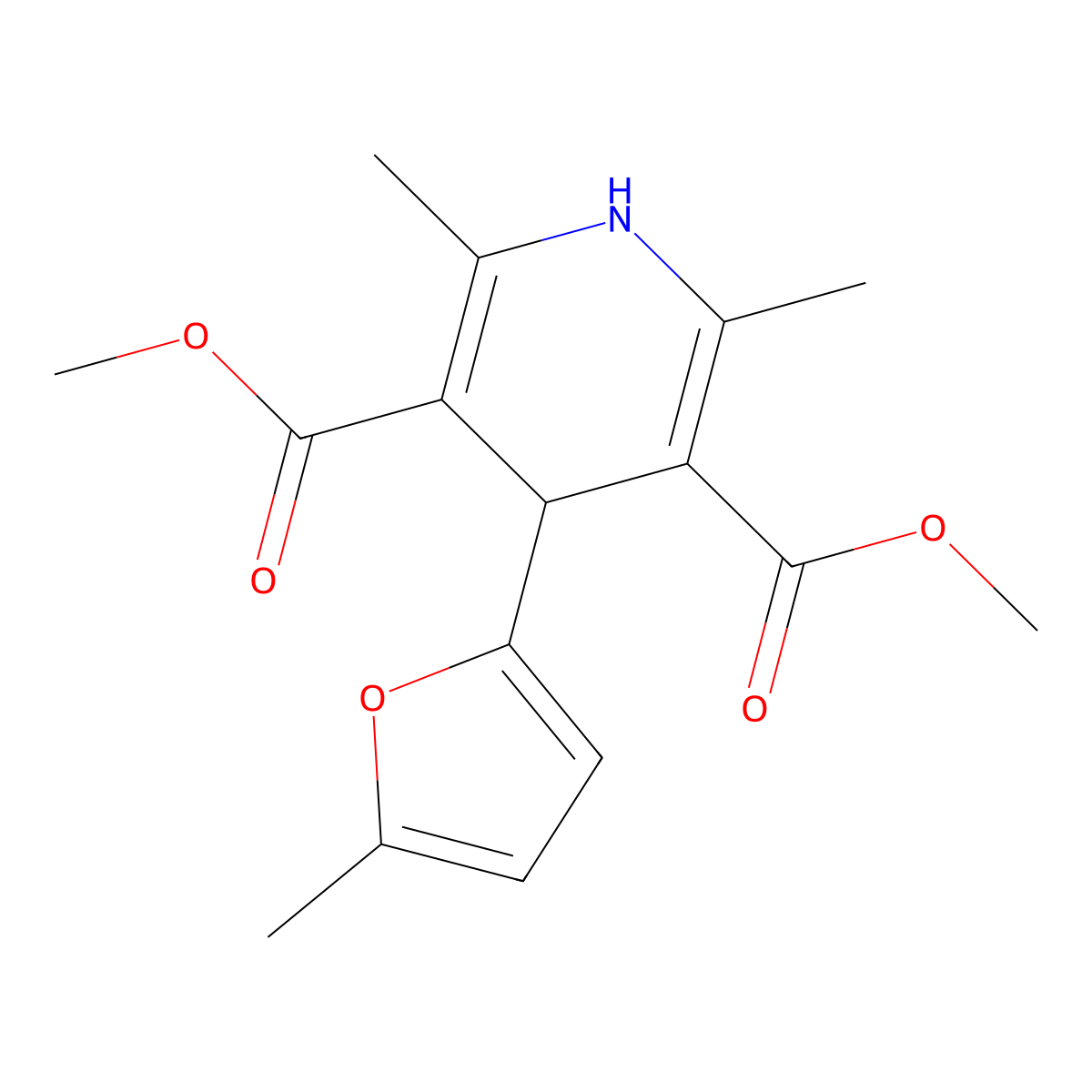 Dimethyl 2,6-dimethyl-4-(5-methyl-2-furyl)-1,4-dihydropyridine-3,5-dicarboxylate molecular structure, CAS 296266-88-1
